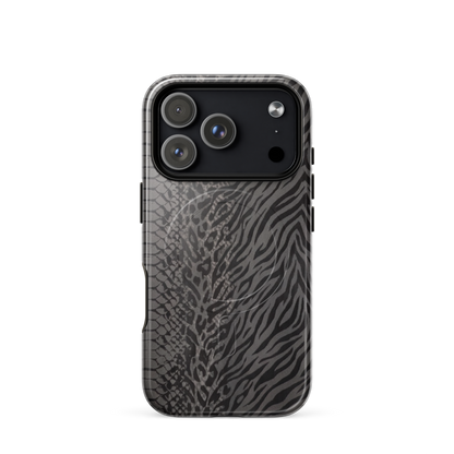 Gray & Black Zebra Snake & Leopard Print MagSafe Tough Case for iPhone®