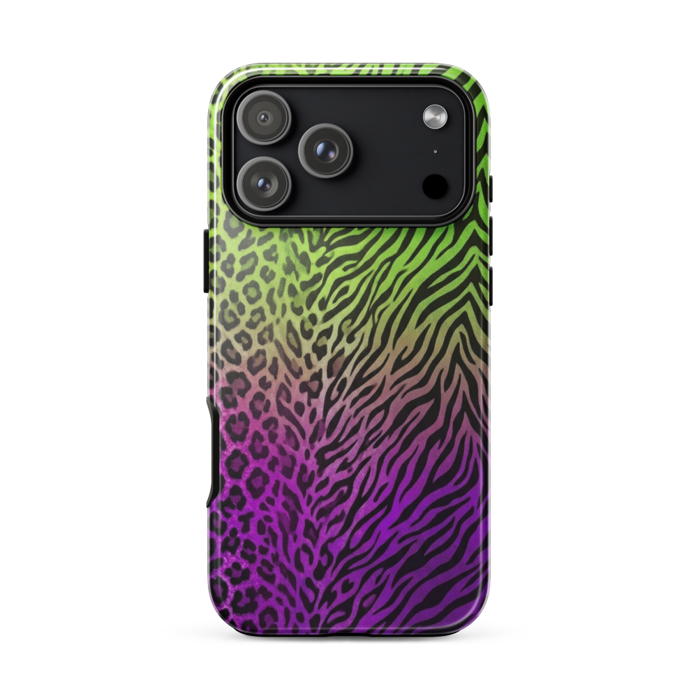 Neon Green & Purple Zebra & Leopard Print Tough Case for iPhone®