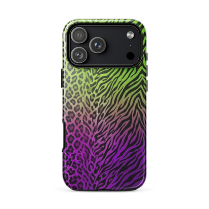 Neon Green & Purple Zebra & Leopard Print Tough Case for iPhone®