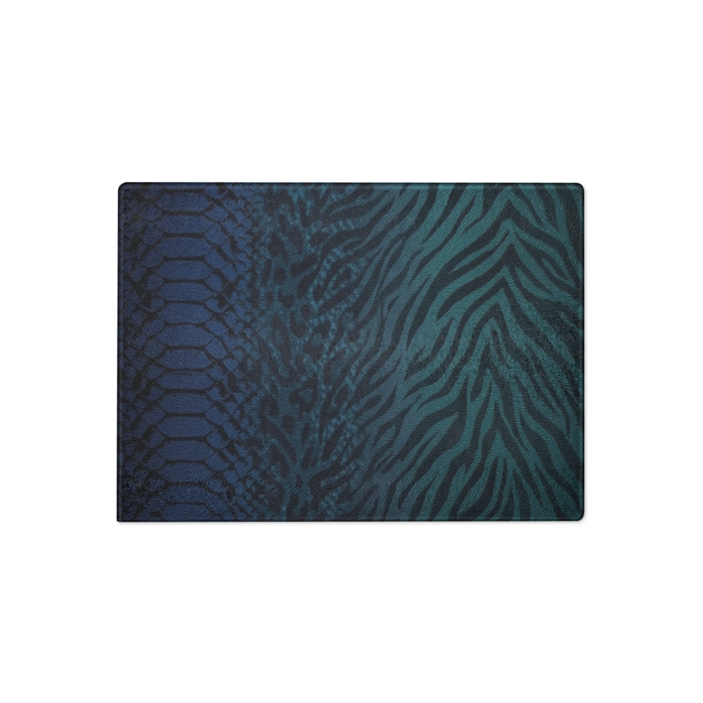 Teal to Blue Zebra & Leopard Print Glass Cutting Board