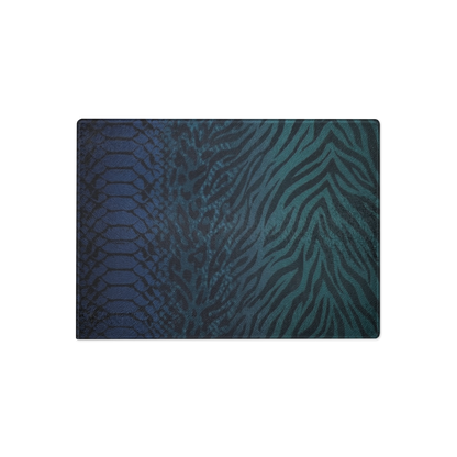 Teal to Blue Zebra & Leopard Print Glass Cutting Board