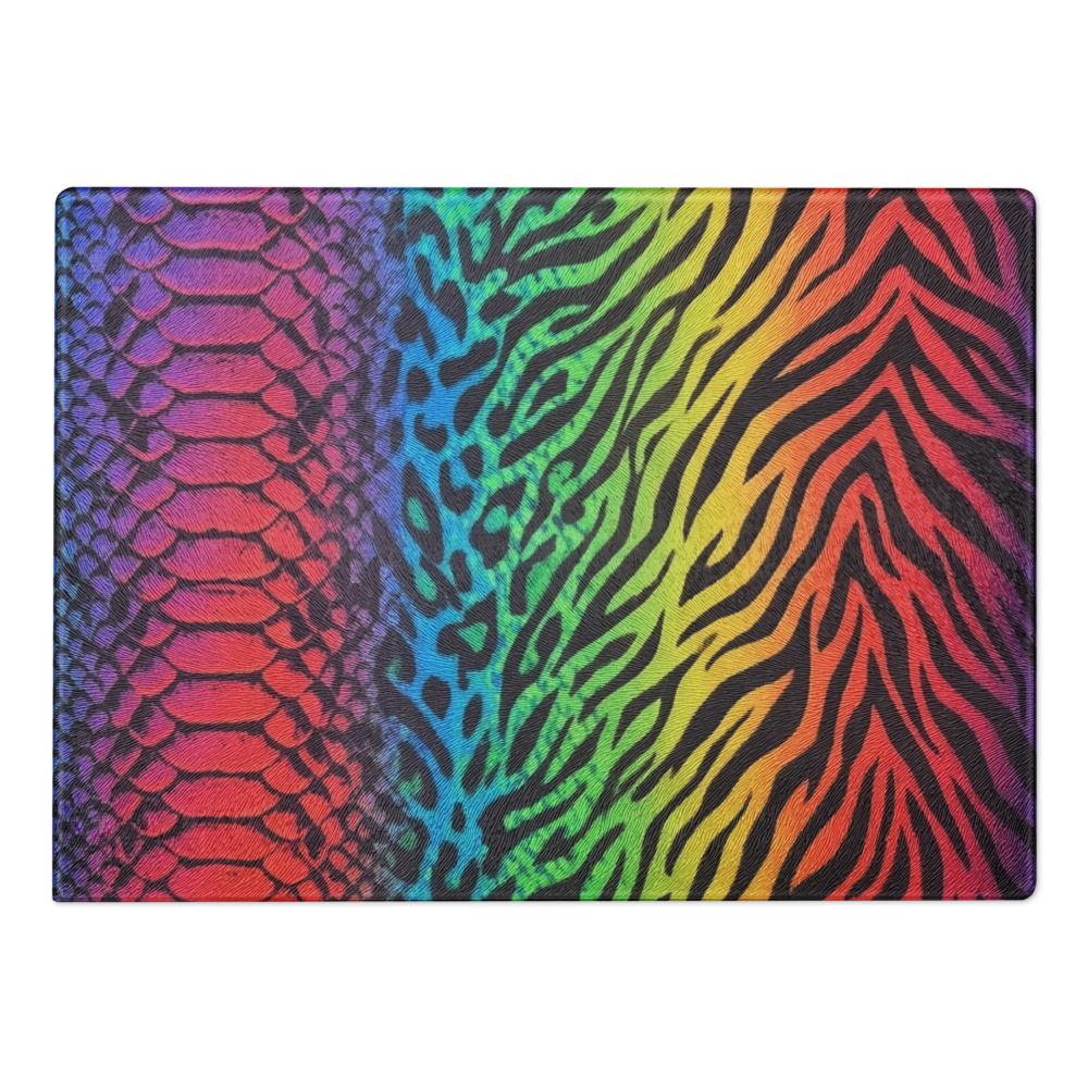 Rainbow Vibrant Zebra & Leopard Glass Cutting Board