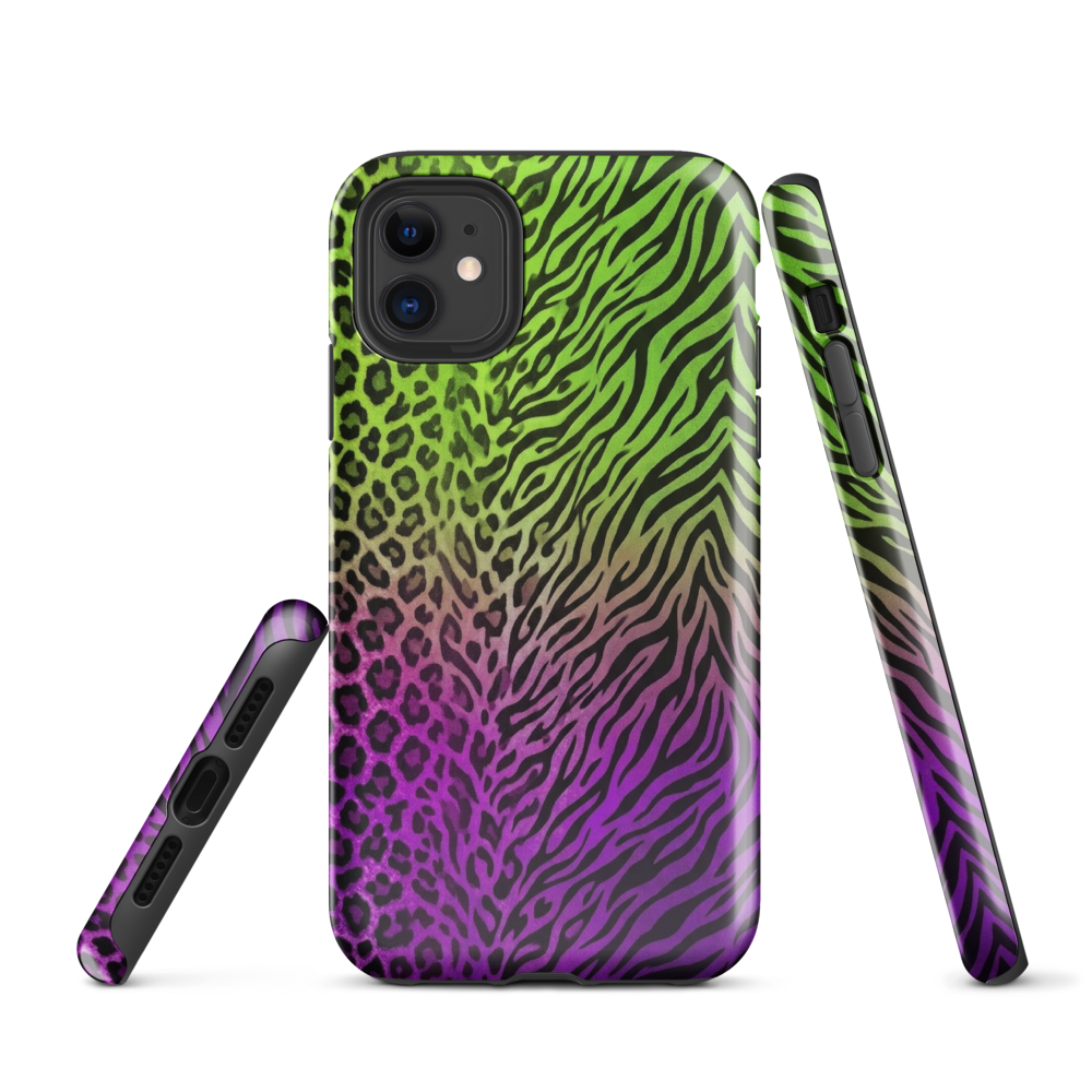 Neon Green & Purple Zebra & Leopard Print Tough Case for iPhone®