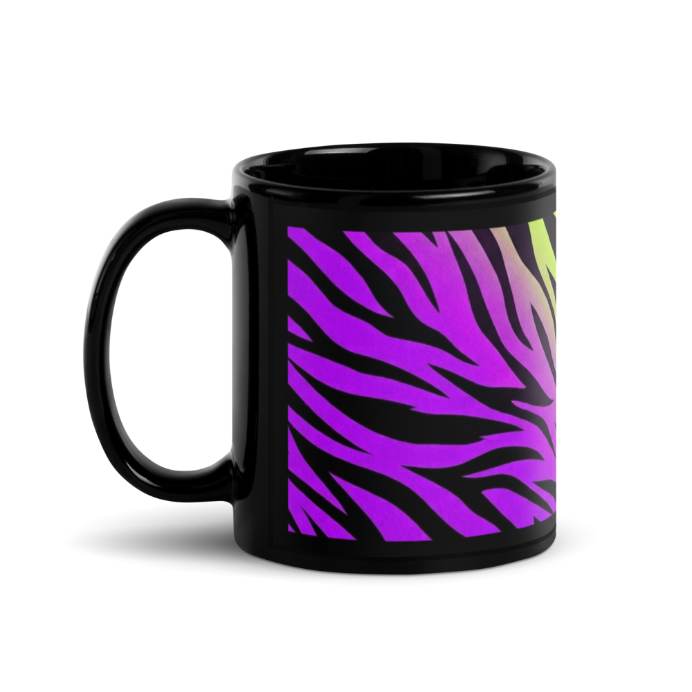 Green % Purple Zebra Print Black Glossy Mug
