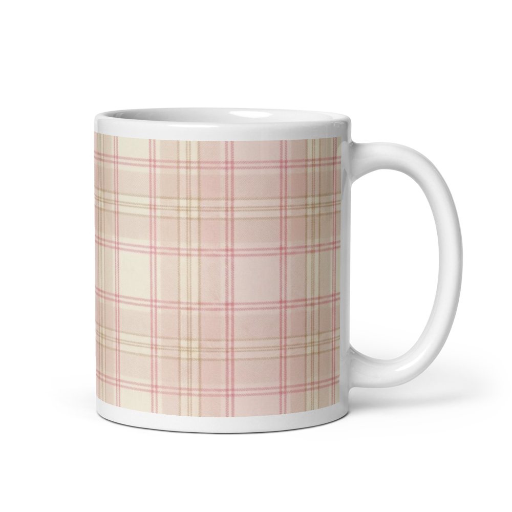 Baby Pink & Cream Plaid patterned White Glossy Mug perfect for mothers gift