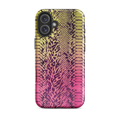 Yellow & Pink Snake Skin & Leopard Print Tough Case for iPhone®