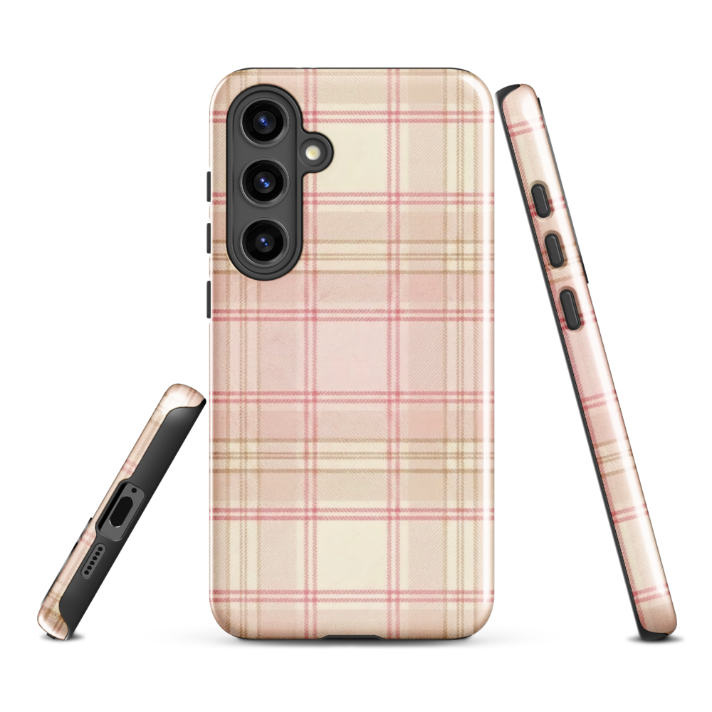 Pink & Cream Plaid Coquette Print Tough Case for Samsung