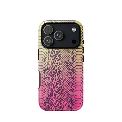 Yellow & Pink Snake Skin & Leopard Print Tough Case for iPhone®