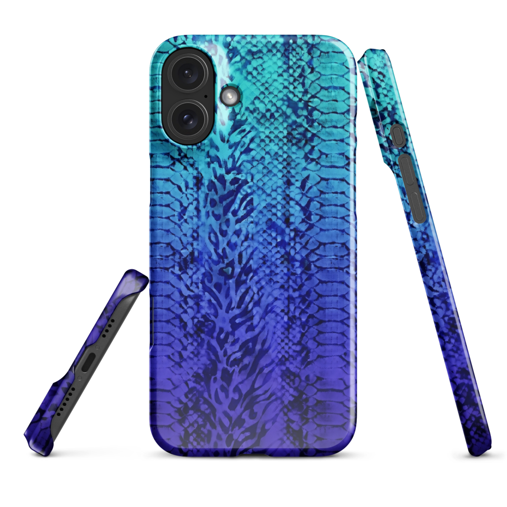 Vibrant Blue Snake Skin & Leopard Print Snap Case for iPhone