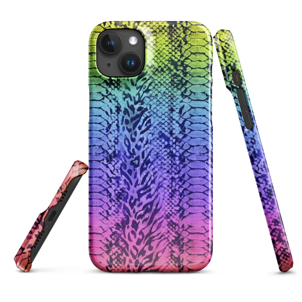 Neon Rainbow Snake Skin & Leopard Print Snap Case for iPhone