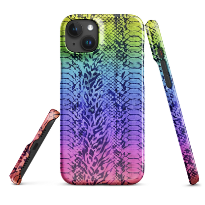 Neon Rainbow Snake Skin & Leopard Print Snap Case for iPhone