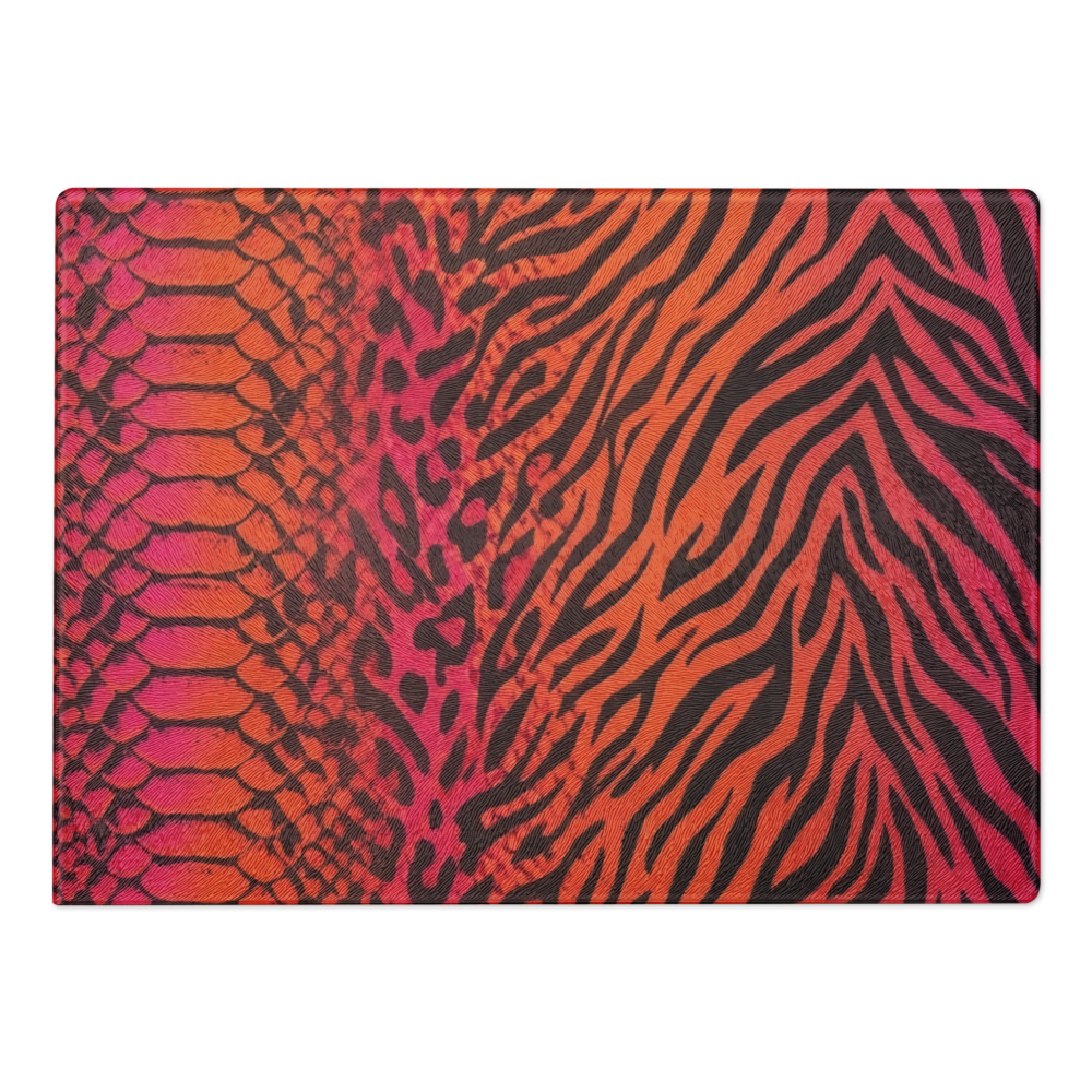 Sunset Orange & Pink Snake Skin & Leopard Print Glass Cutting & Charcuterie Board