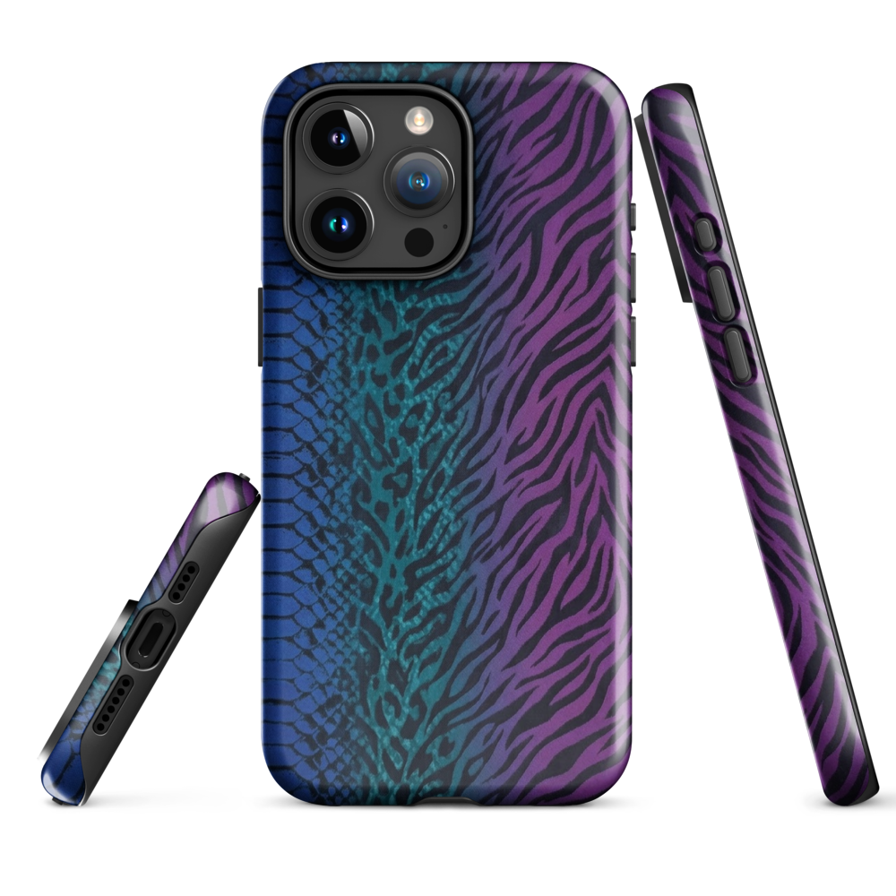 Blue to Purple Dark Snake Zebra & Leopard Print Tough Case for iPhone®
