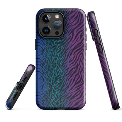Blue to Purple Dark Snake Zebra & Leopard Print Tough Case for iPhone®