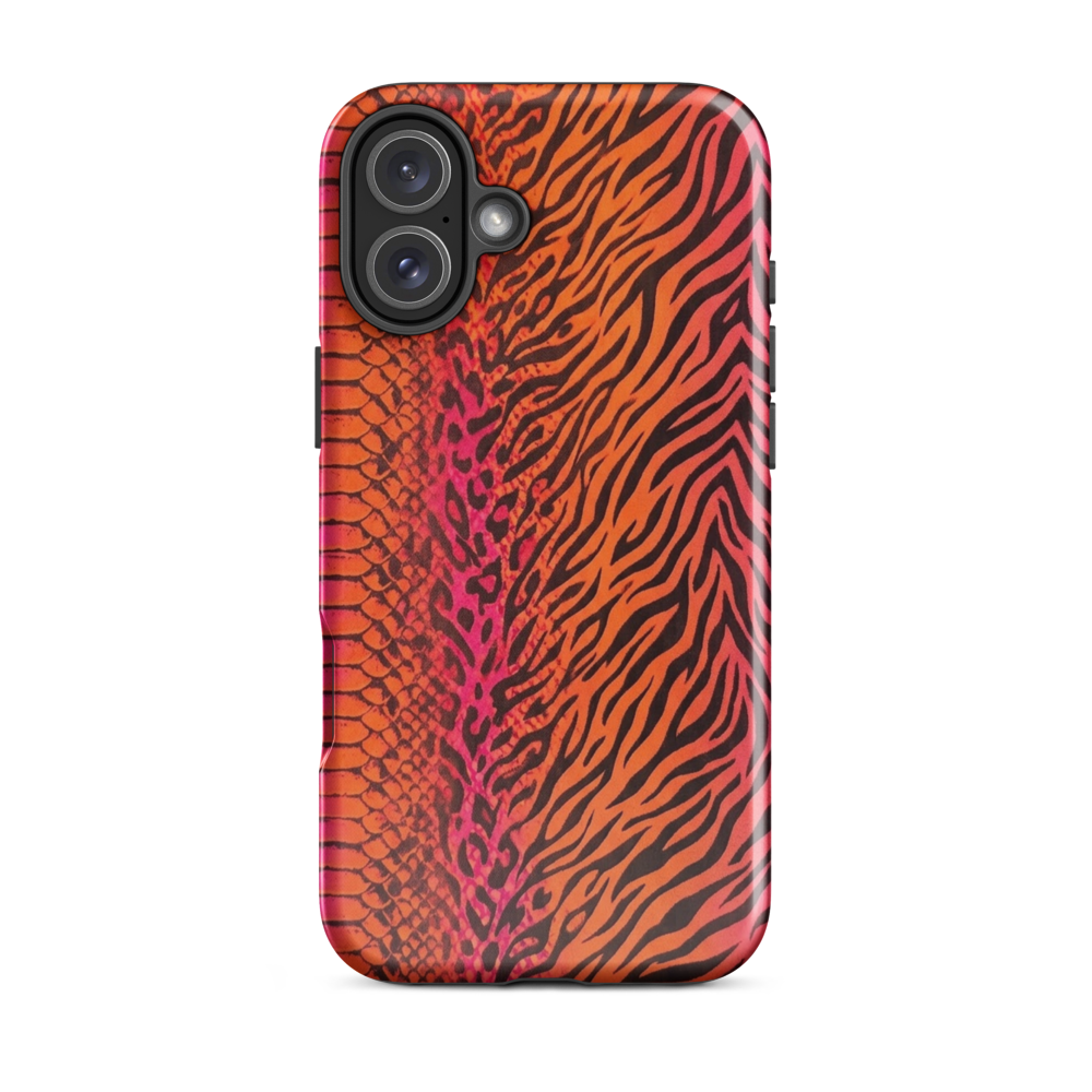Sunset Orange & Pink Snake Skin Zebra & Leopard Print Tough Case for iPhone®