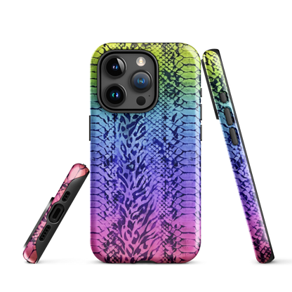 Neon Rainbow Snake Skin & Leopard Print Tough Case for iPhone®