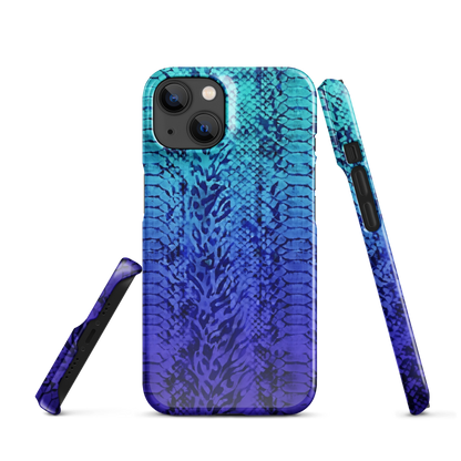Vibrant Blue Snake Skin & Leopard Print Snap Case for iPhone