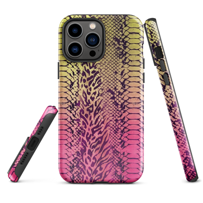 Yellow & Pink Snake Skin & Leopard Print Tough Case for iPhone®
