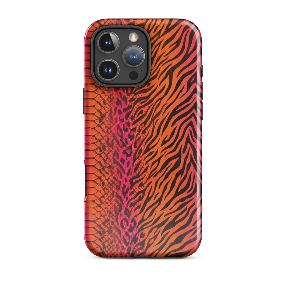 Sunset Orange & Pink Snake Skin Zebra & Leopard Print Tough Case for iPhone®