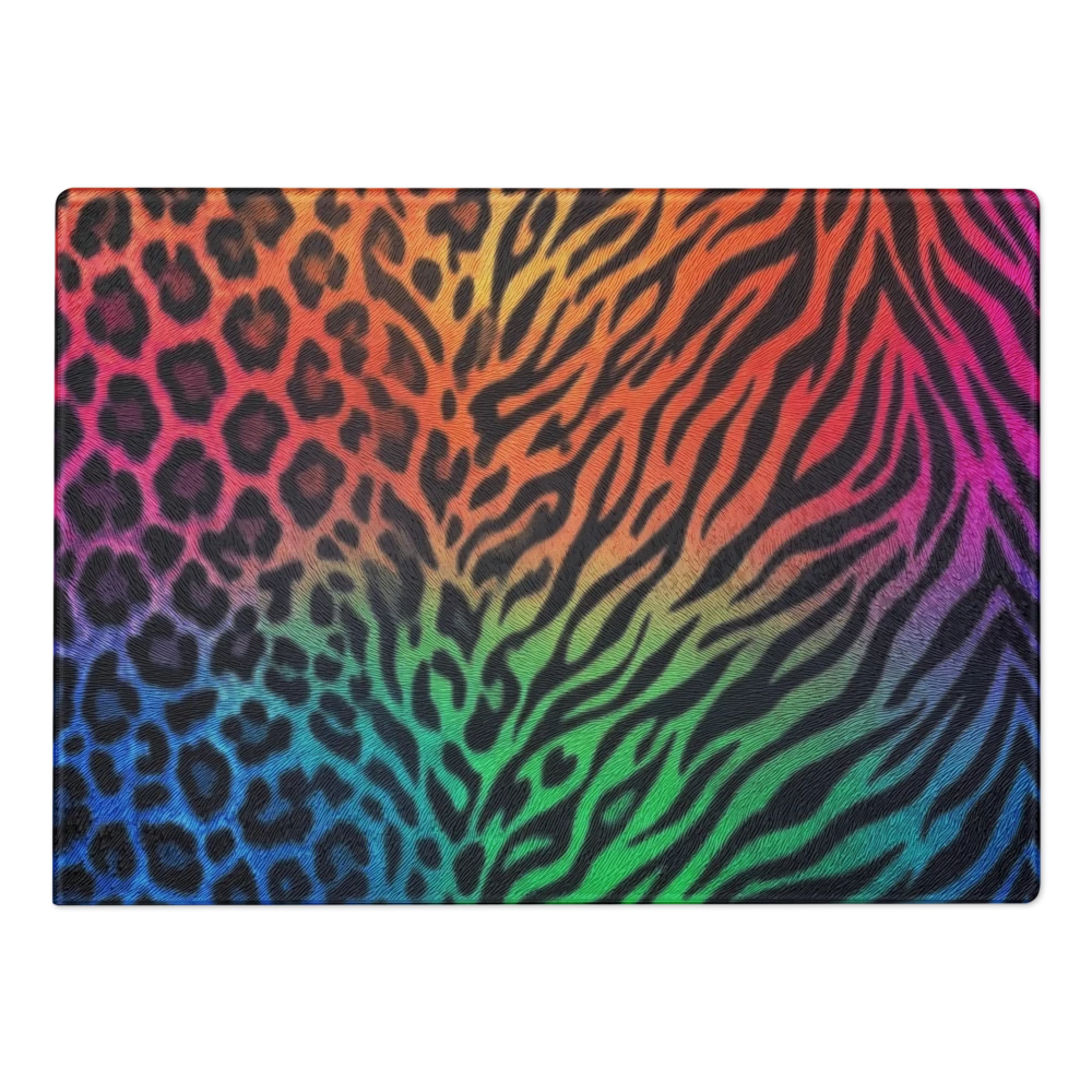 Rainbow Leopard & Zebra Print Glass Cutting Board