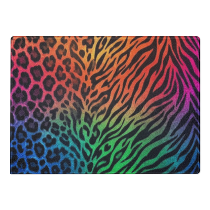 Rainbow Leopard & Zebra Print Glass Cutting Board