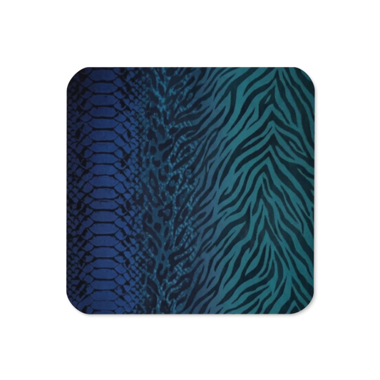 Blue Teal Zebra & Leopard Print Cork-Back Coaster