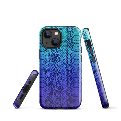 Vibrant Blue Snake & Leopard Print Tough Case for iPhone®