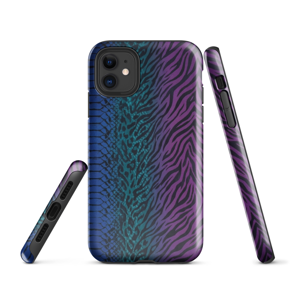 Blue to Purple Dark Snake Zebra & Leopard Print Tough Case for iPhone®