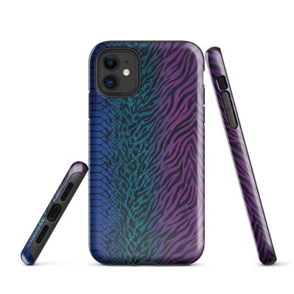 Blue to Purple Dark Snake Zebra & Leopard Print Tough Case for iPhone®
