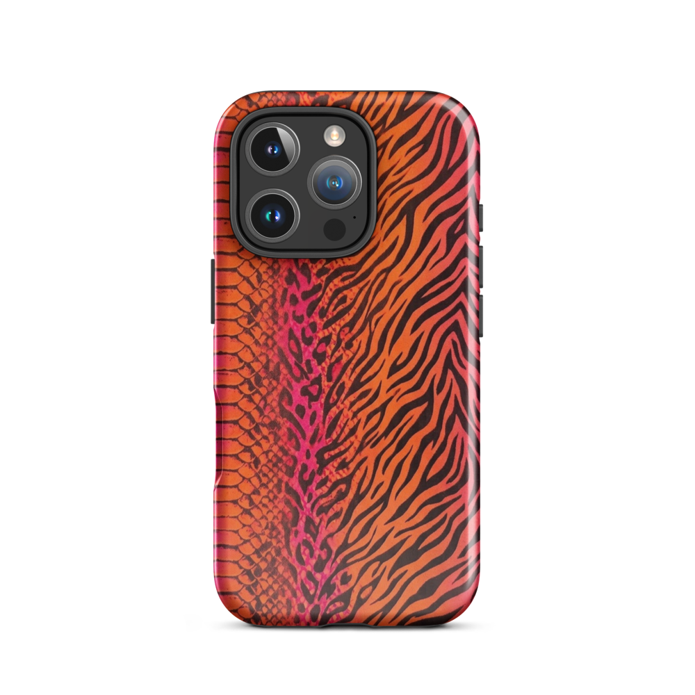 Sunset Orange & Pink Snake Skin Zebra & Leopard Print Tough Case for iPhone®