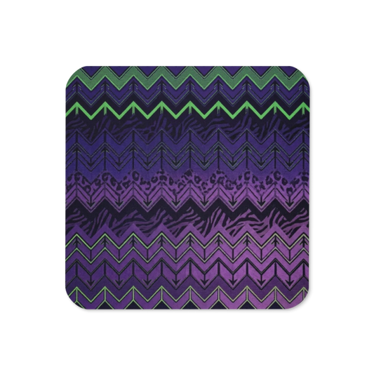 Halloween Edition Purple & Green Chevron Pattern Cork-Back Coaster