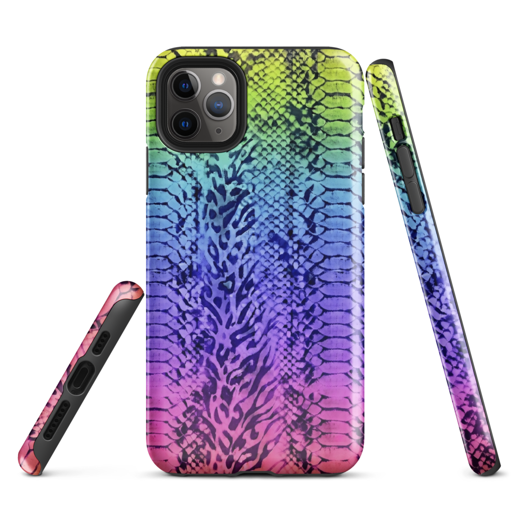 Neon Rainbow Snake Skin & Leopard Print Tough Case for iPhone®