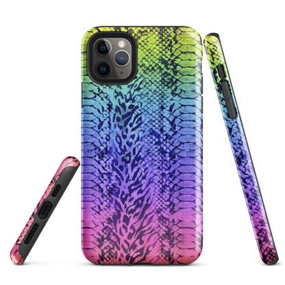 Neon Rainbow Snake Skin & Leopard Print Tough Case for iPhone®
