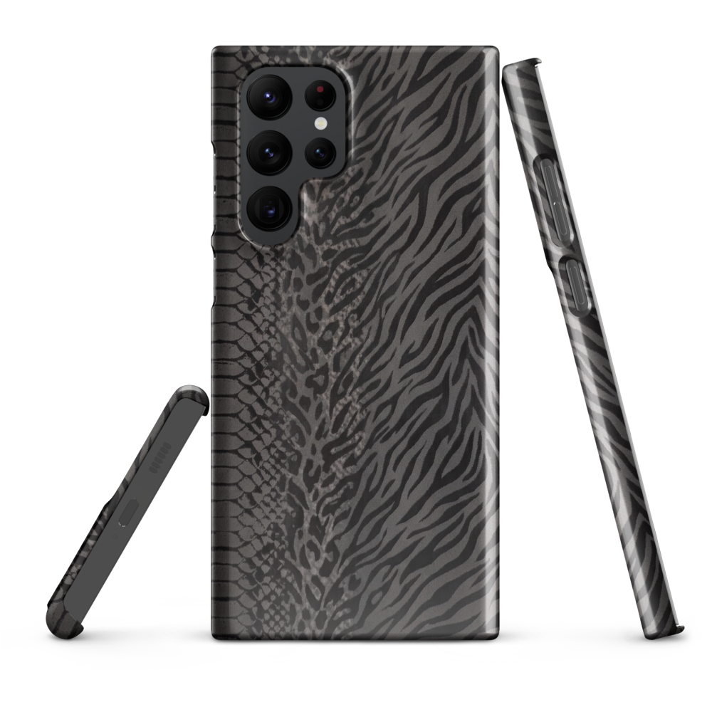 Dark Gray Snake Skin & Leopard Print Snap Case for Samsung