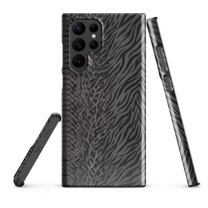 Dark Gray Snake Skin & Leopard Print Snap Case for Samsung