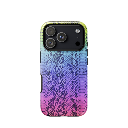 Neon Rainbow Snake Skin & Leopard Print Tough Case for iPhone®