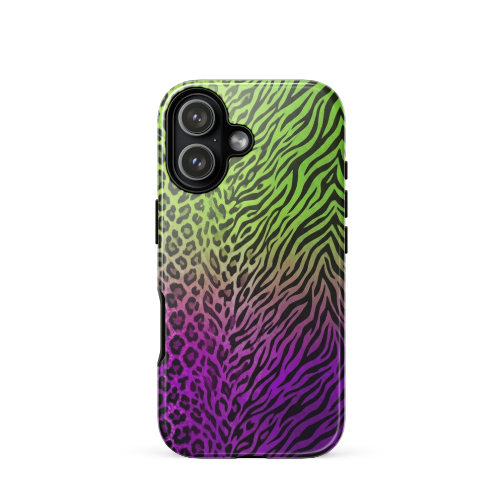 Neon Green & Purple Zebra & Leopard Print Tough Case for iPhone®