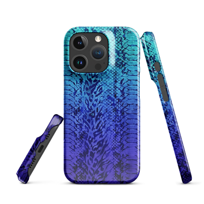Vibrant Blue Snake Skin & Leopard Print Snap Case for iPhone