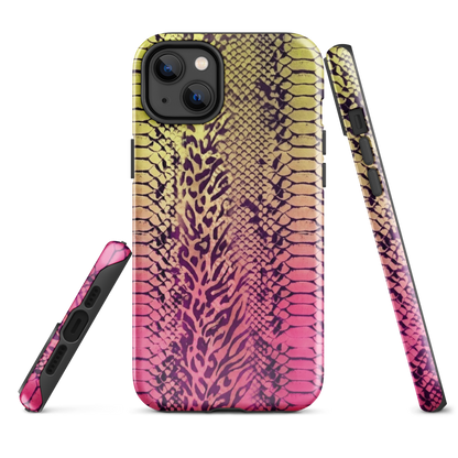 Yellow & Pink Snake Skin & Leopard Print Tough Case for iPhone®