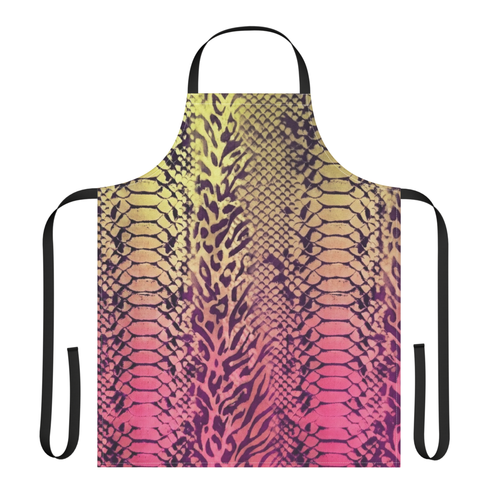 Yellow & Pink Snake Skin & Leopard Print Strap Apron