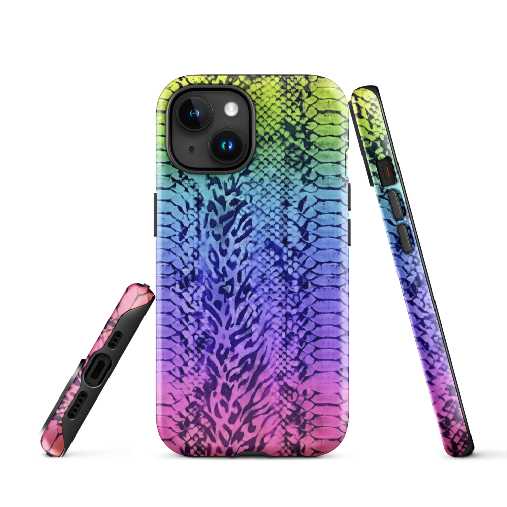 Neon Rainbow Snake Skin & Leopard Print Tough Case for iPhone®