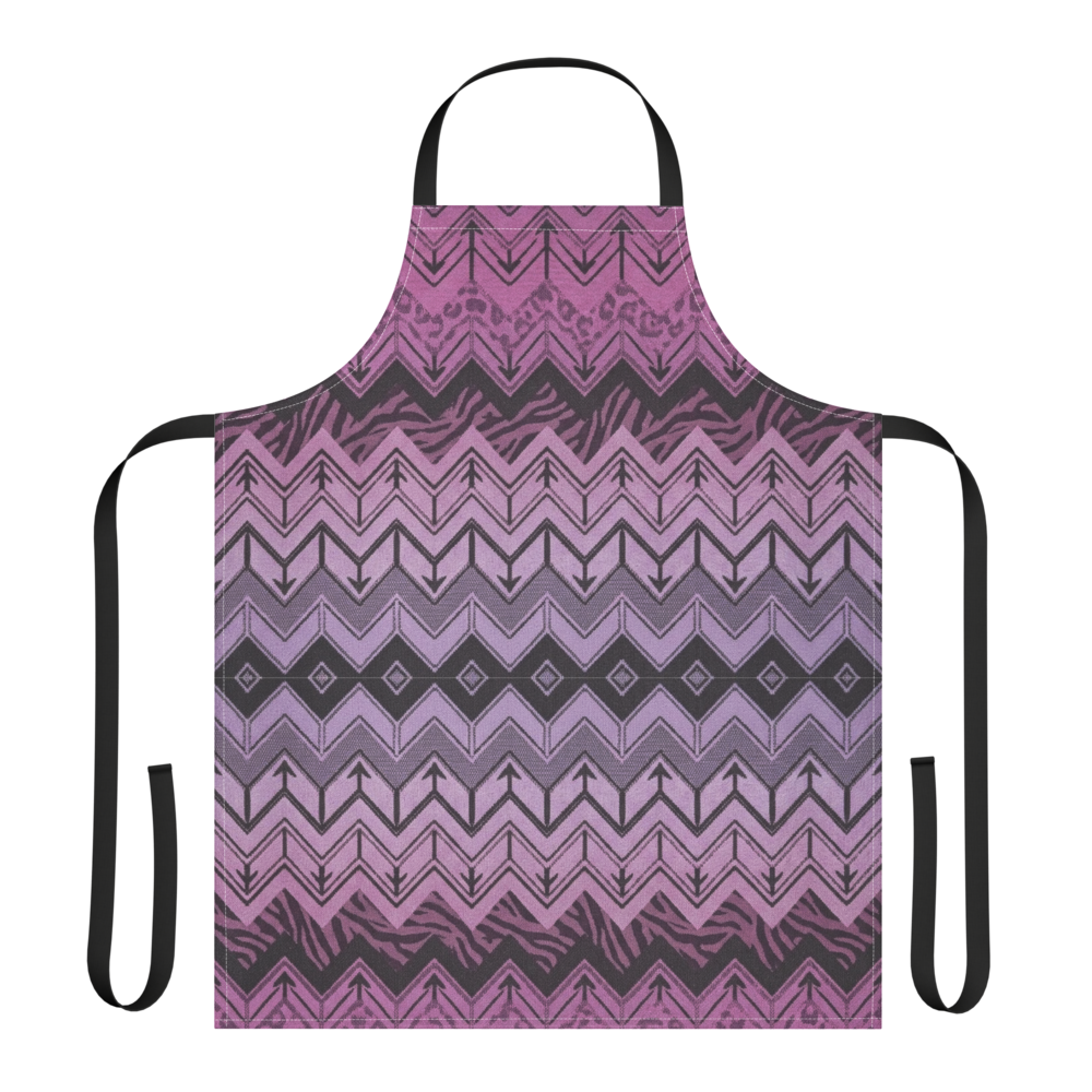 Purple Chevron Pattern Leopard & Zebra Print Strap Apron