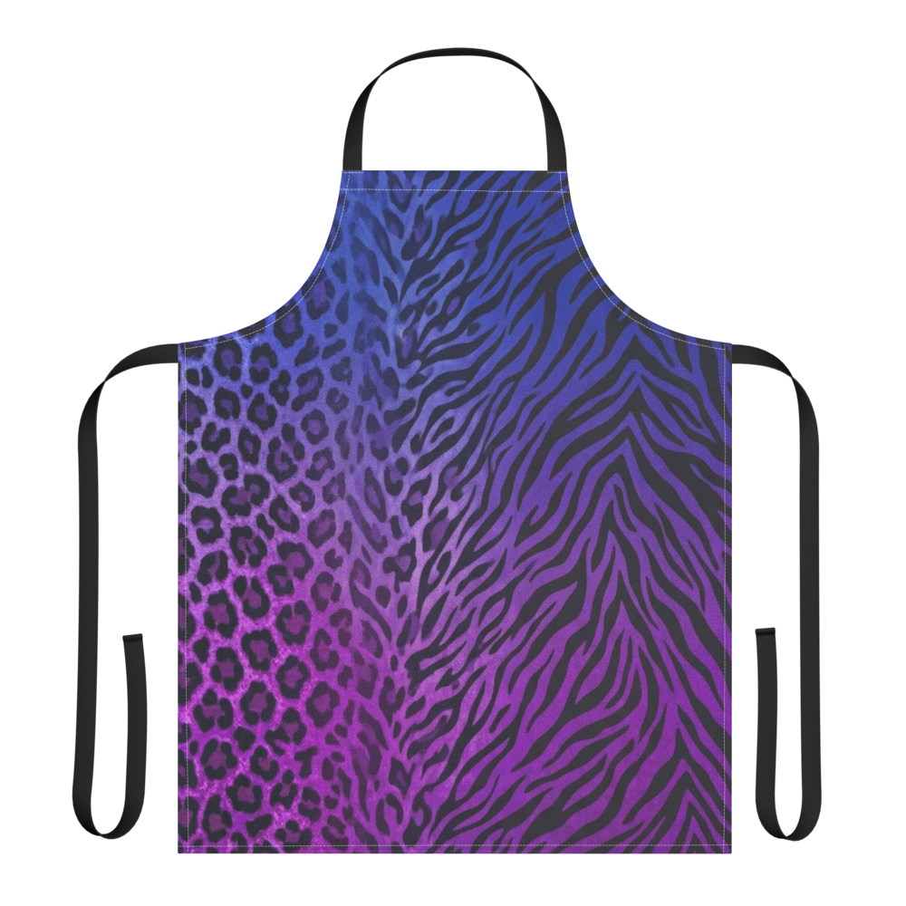 Blue to Purple Zebra & Leopard Print Strap Apron
