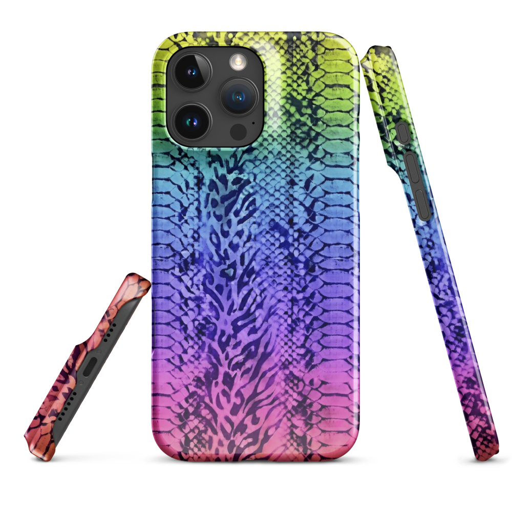 Neon Rainbow Snake Skin & Leopard Print Snap Case for iPhone