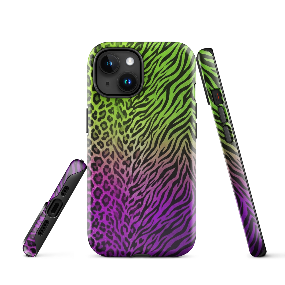 Neon Green & Purple Zebra & Leopard Print Tough Case for iPhone®