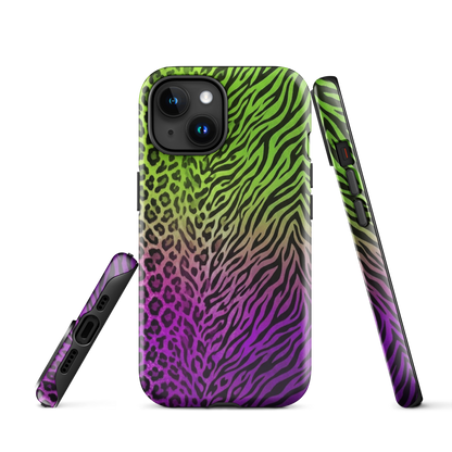 Neon Green & Purple Zebra & Leopard Print Tough Case for iPhone®