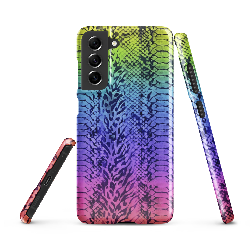 Vibrant Rainbow Snake Skin & Leopard Print Snap Case for Samsung