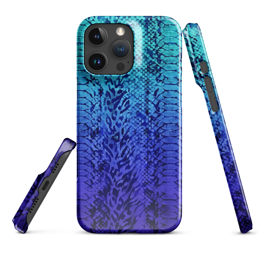 Vibrant Blue Snake Skin & Leopard Print Snap Case for iPhone