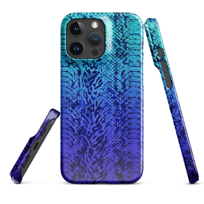 Vibrant Blue Snake Skin & Leopard Print Snap Case for iPhone