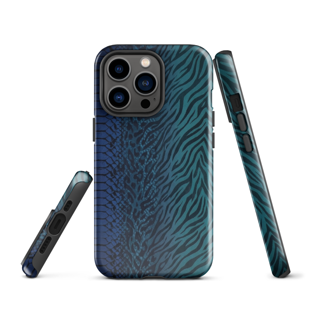 Blue & Teal Snake Skin Zebra & Leopard Print Tough Case for iPhone®
